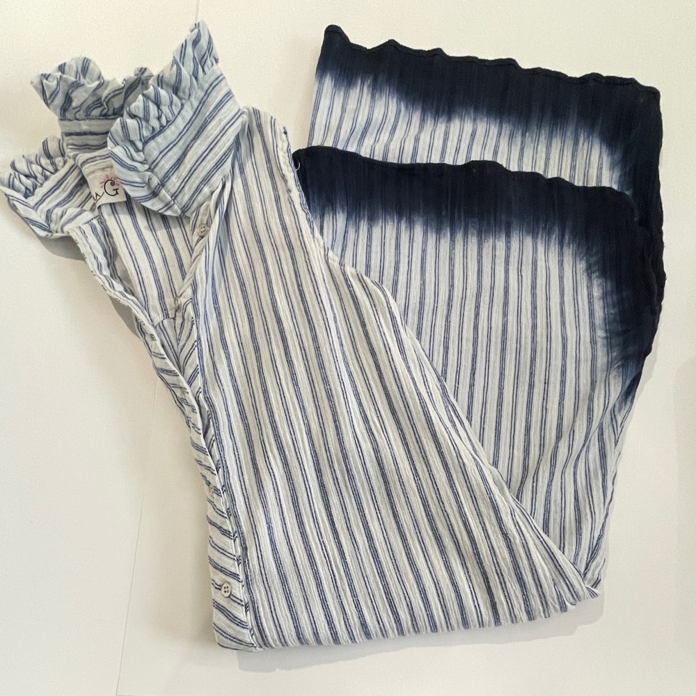 Emma G Blue Striped Cotton Sleeveless Dress - Picture 12 of 14